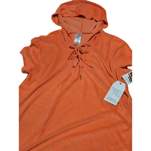 Time and Tru Orange Hooded Lace-Up Swim Coverup M - Picture 8 of 13